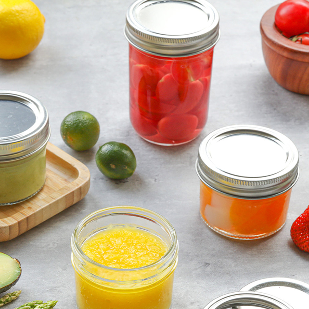 Food Storage Containers - ชุดโหลแก้วเมสันขนาดเล็ก 3 ชิ้น พร้อมฝาอลูมิเนียม ป้องกันการรั่วซึม ภาชนะเก็บอาหาร