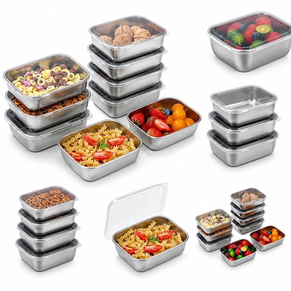 Food Storage Meals - ชุดกล่องเก็บอาหารสแตนเลส 6 ชิ้น ป้องกันการรั่วซึม กล่องอาหารกลางวัน อุปกรณ์ครัว