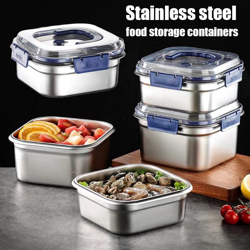 Food Storage Oven Safe - กล่องเก็บอาหารสแตนเลสกันรั่วพร้อมฝาปิด สำหรับตู้เย็น สำนักงาน อาหารกลางวัน ผลไม้ กล่องเบนโตะ