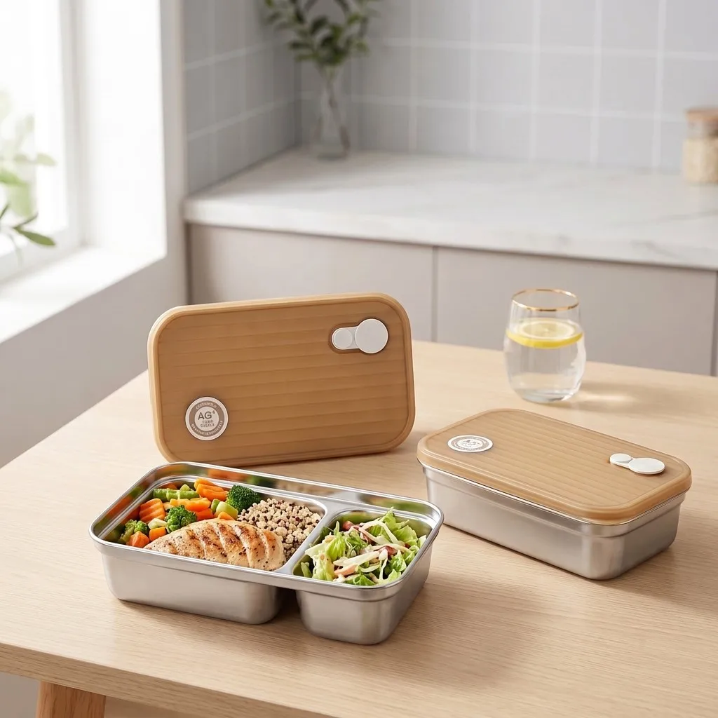 Food Storage With Dividers - กล่องเบนโตะสแตนเลส 304 กล่องอาหารกลางวันแบบแบ่งช่อง กล่องเก็บอาหารสำหรับเตรียมมื้ออาหาร ปิดสนิท พร้อมฝาปิด