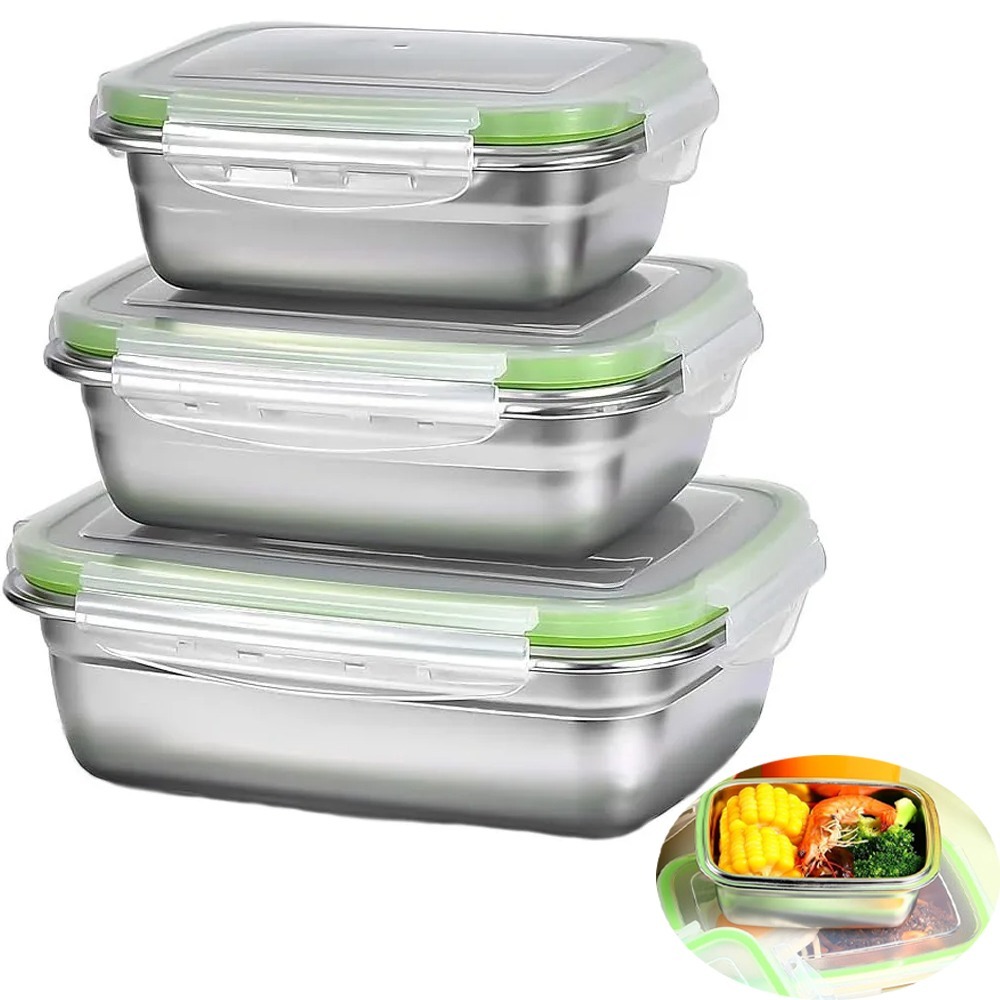 Food Storage Oven Safe - ชุดกล่องถนอมอาหาร 1/3 ชิ้น ผลิตจากสแตนเลสเกรด 304 สำหรับใส่อาหาร
